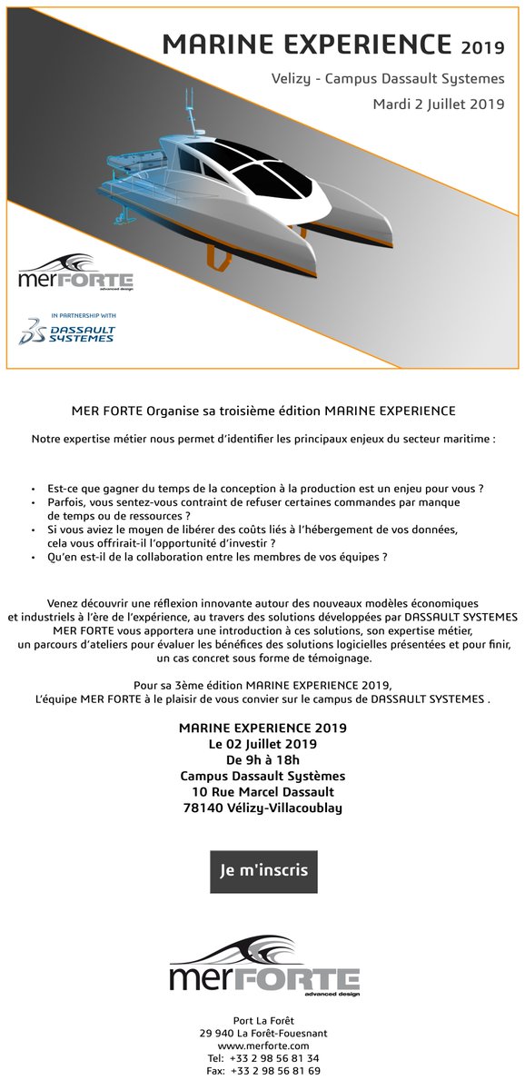 Pour sa 3ème édition MARINE EXPERIENCE 2019,

L’équipe #MERFORTE à le plaisir de vous convier sur le campus de Dassault Systèmes. 
#3DEXPERIENCE

merforte.com/marineexperien…
