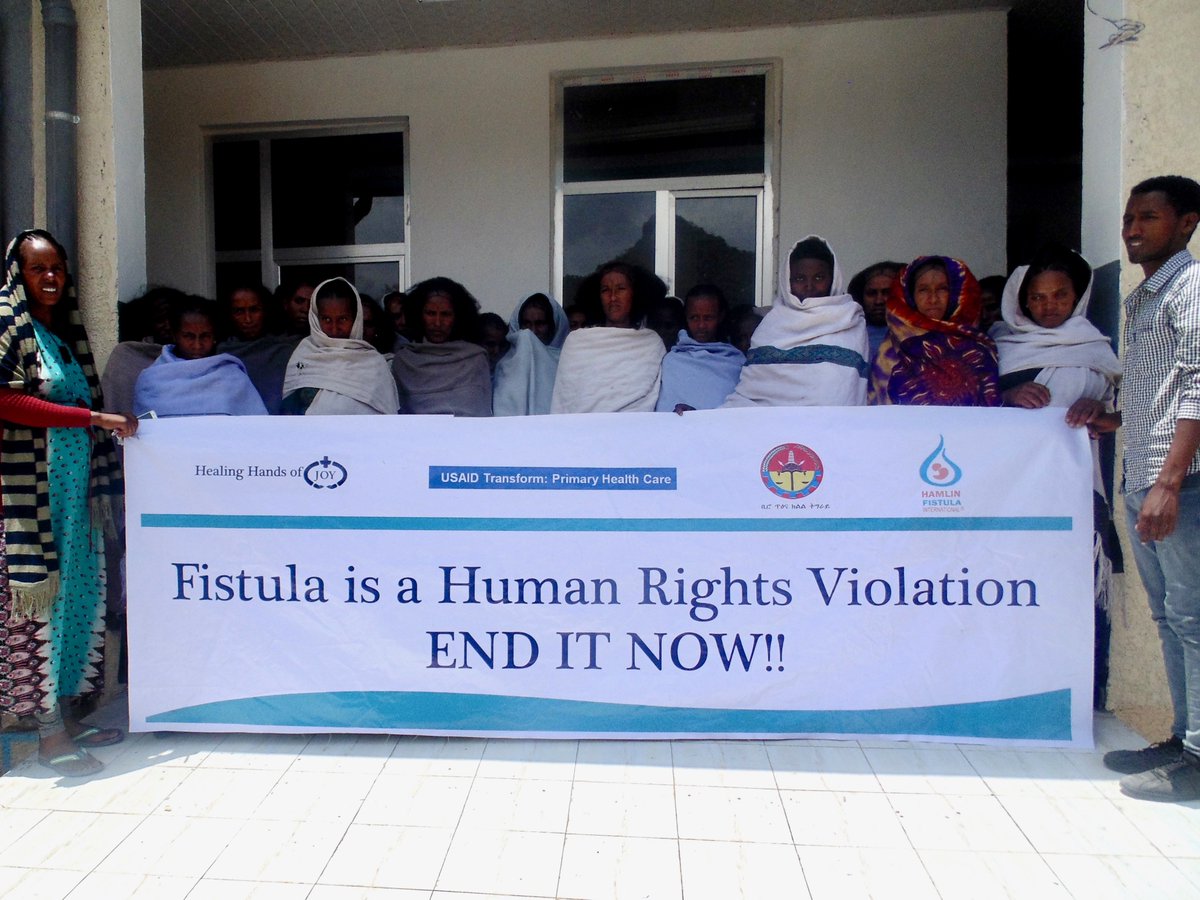 HHOJ's tweet photo. Pictured here is a group of pregnant women gathered in a small town just south of our Rehabilitation Center in Mekele spreading awareness about UNFPA's theme from this years International Day to End Obstetric Fistula. #healinghandsofjoy #hhoj #makingmotherhoodsafer #endfistula https://t.co/sep5Kn1v9A
