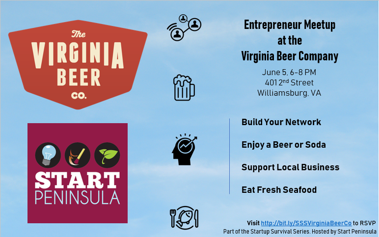 Want to network and meet people like you? This Wednesday, 6-8 pm at <a href="/VirginiaBeerCo/">Virginia Beer Co.</a>, Start Peninsula is facilitating a social event for entrepreneurs! Unwind, relax and have a good time. RSVP at bit.ly/SSSVirginiaBee…

#Seafood #CraftBeer #Williamsburg #Entrepreneurs #Networking