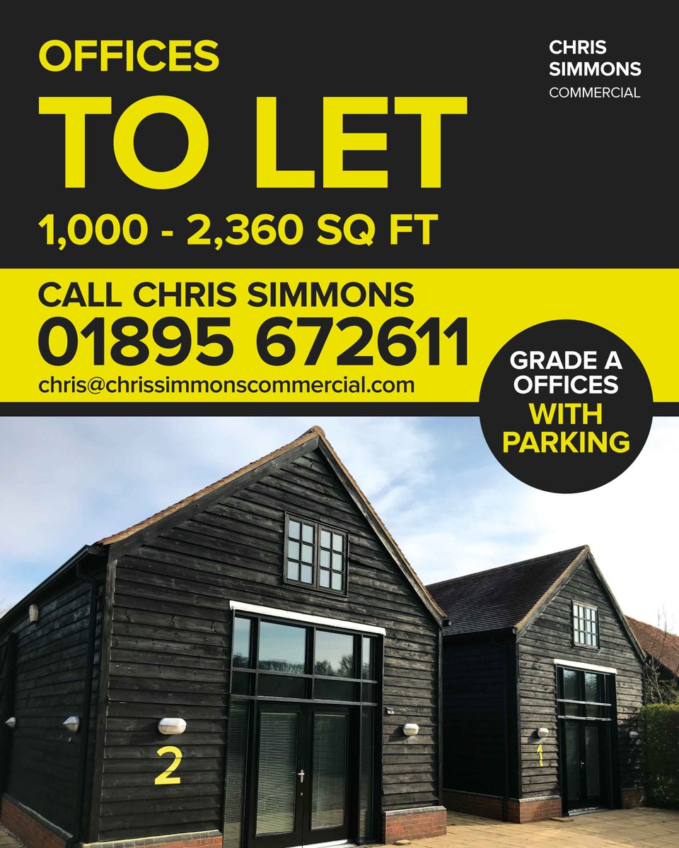 We have additional Grade A offices available with 6 parking spaces as part of a private gated development. For more information contact chris@chrissimmonscommercial.com or call 01895 672611 #FRASERS #officespace #tolet