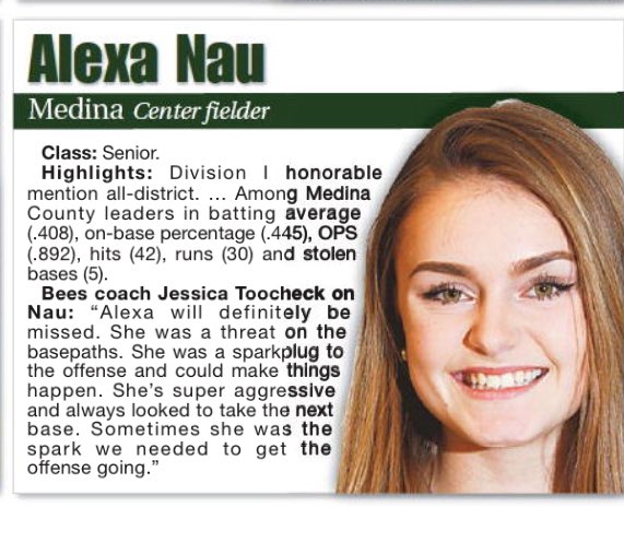 Look who is in the paper today for softball...Congrats <a href="/alexa_nau/">Alexa Nau</a> &amp; also hit one out in your all-star game 😀 Awesome senior year for you!