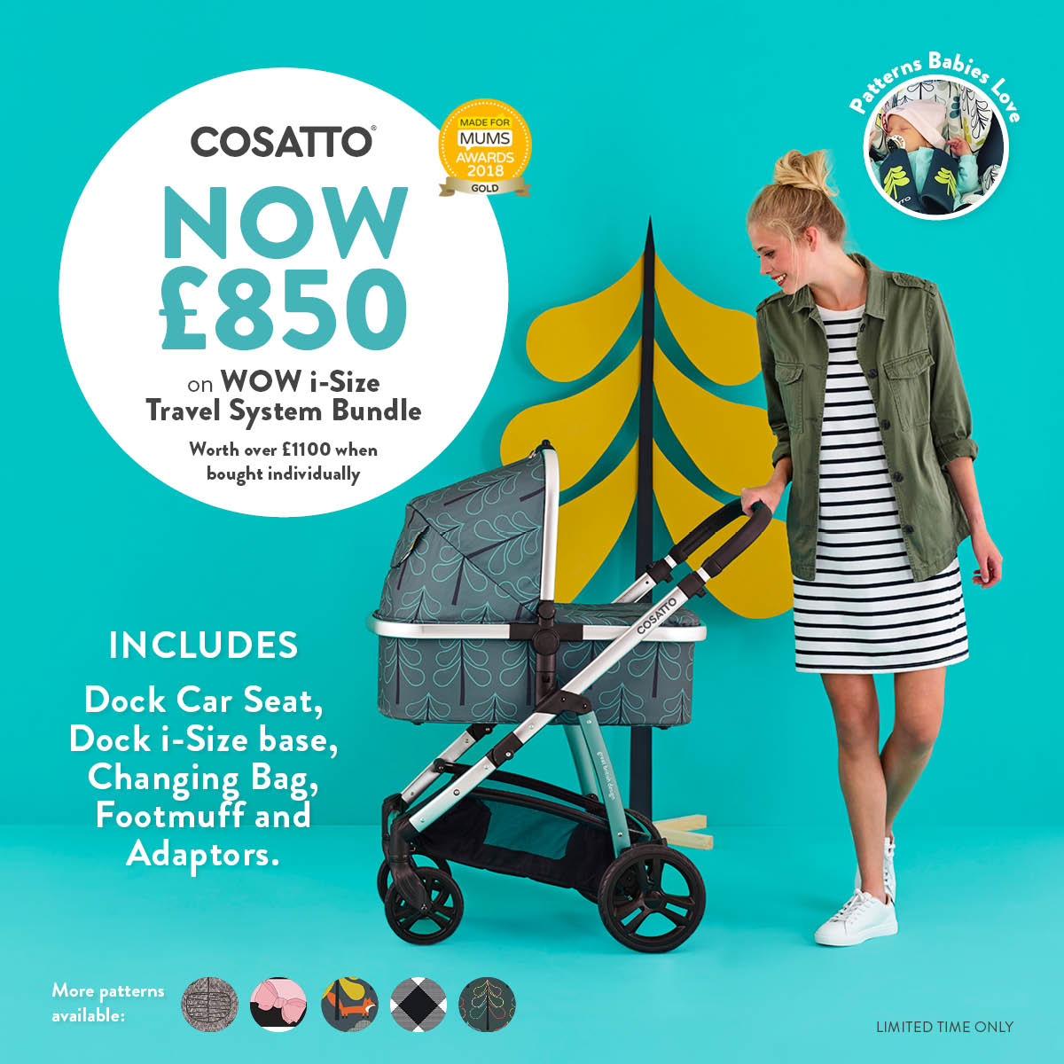 New Cosatto giggle quad travel system Into the Wild car seat base bag & footmuff 