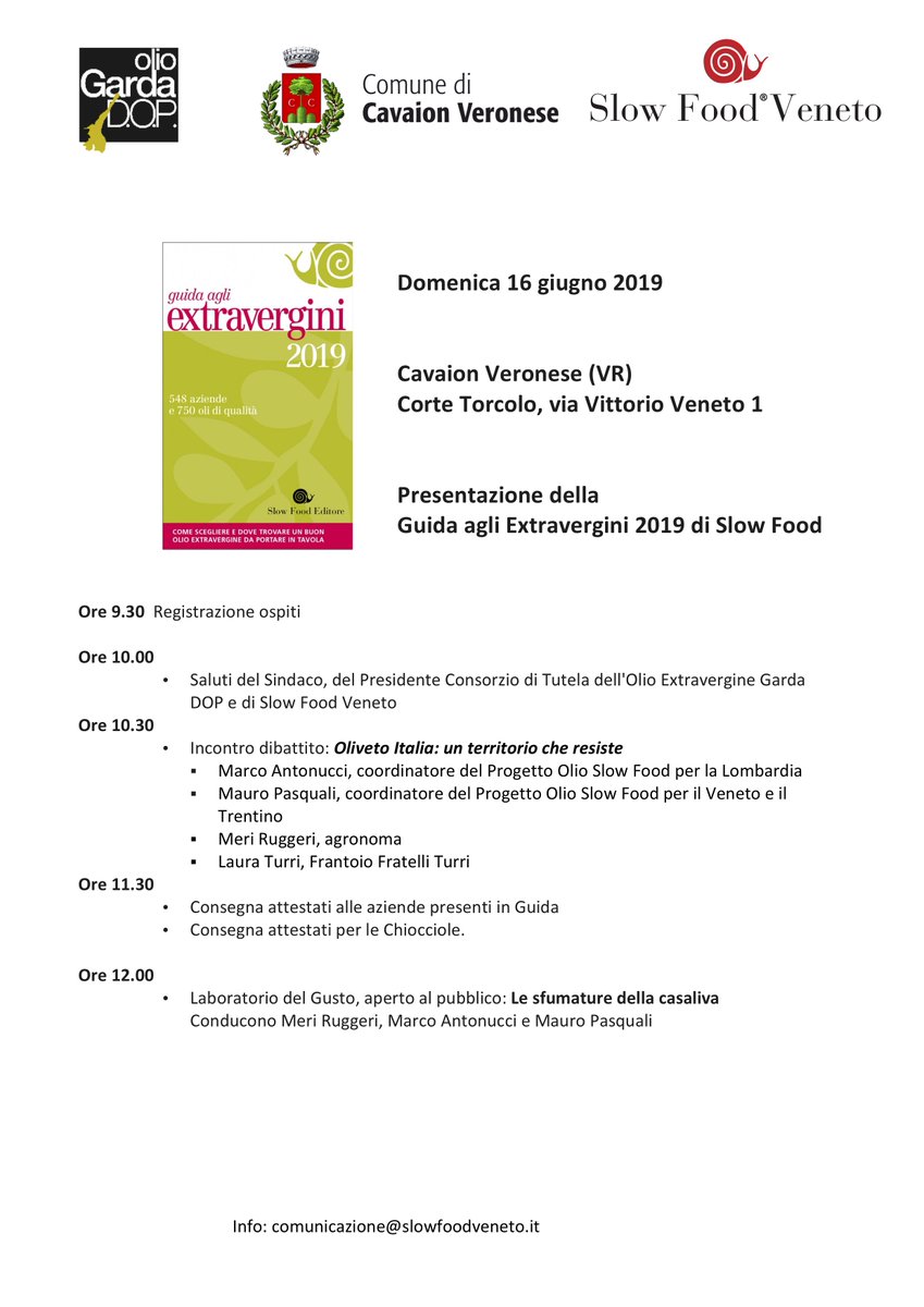 Domenica 16 giugno 2019 ore 09.30 a Cavaion Veronese (VR)
Presentazione Guida Extravergini 2019 Slow Food
facebook.com/events/6645509…