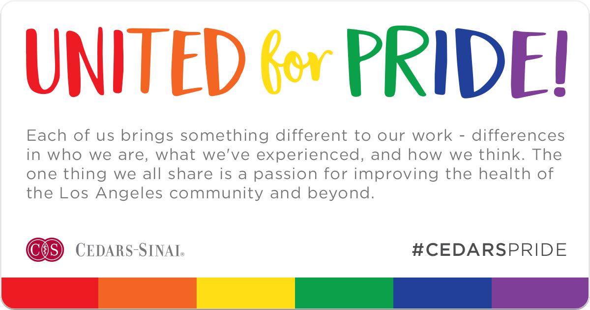 We'll be celebrating PRIDE all week at @CedarsSinai, because we're #UnitedForPride. 🌈🏳️‍🌈#CedarsPride