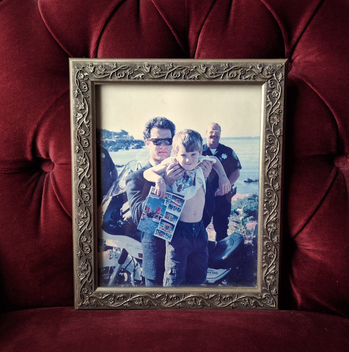 Crow_Magnum_Man's tweet photo. Okay, weird question for @tomhanks ... This was found at a swapmeet hidden behind a frame and a pic was posted in a FB group about weird second hand finds. Care to offer any explanation or can we just assume you were caught in the middle of abducting a child? https://t.co/y7MQzetB3l