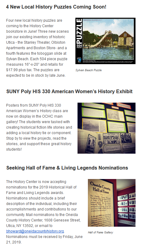 UticaCollegeCHR's tweet photo. Here's some updates for June 2019 from the Oneida County History Center! https://t.co/ttOPCuTtFm