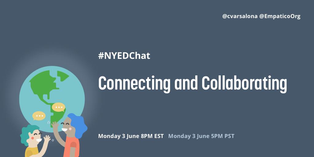 EmpaticoOrg's tweet photo. Happy Monday! Quick reminder: our #NYEDChat with @Cvarsalona is TONIGHT! Join us from 8-8:30pm EST for a chat about connecting and collaborating globally. #edchat #engagechat #2PencilChat #K12EdChat #Nt2t #whatisschool https://t.co/k4x8WEEBhZ