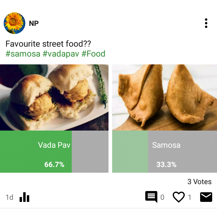 pollview's tweet photo. What is your favourite street food??
#samosa #vadapav #food #streetfood #pollviewapp #funapp #earnfromapp #pollview https://t.co/GQYuPyDNTH