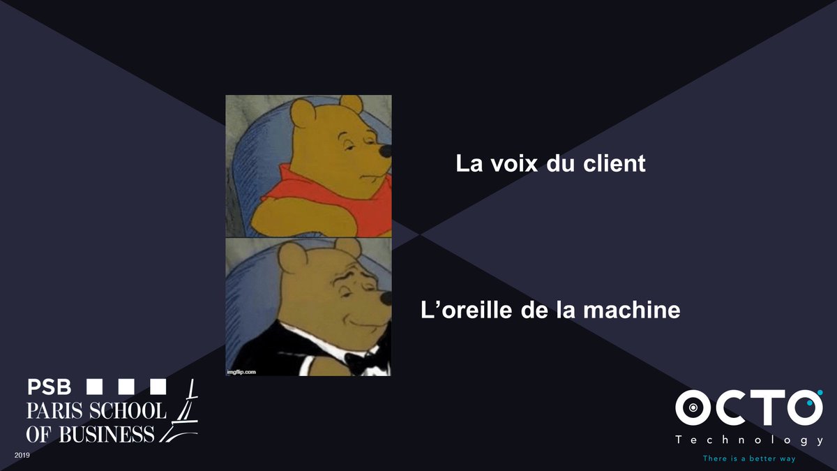 VincentGuigui's tweet photo. Voici les slides de ma présentation: Chatbot - La voix du client et l'oreille de la machine (pour la Masterclass @Psbeduparis) 
https://t.co/IXZn36R9PE 
#ai #chatbot #NLU #Bot #Alexa #GoogleHome #Siri #Voicebot https://t.co/E0mv3wyBCv