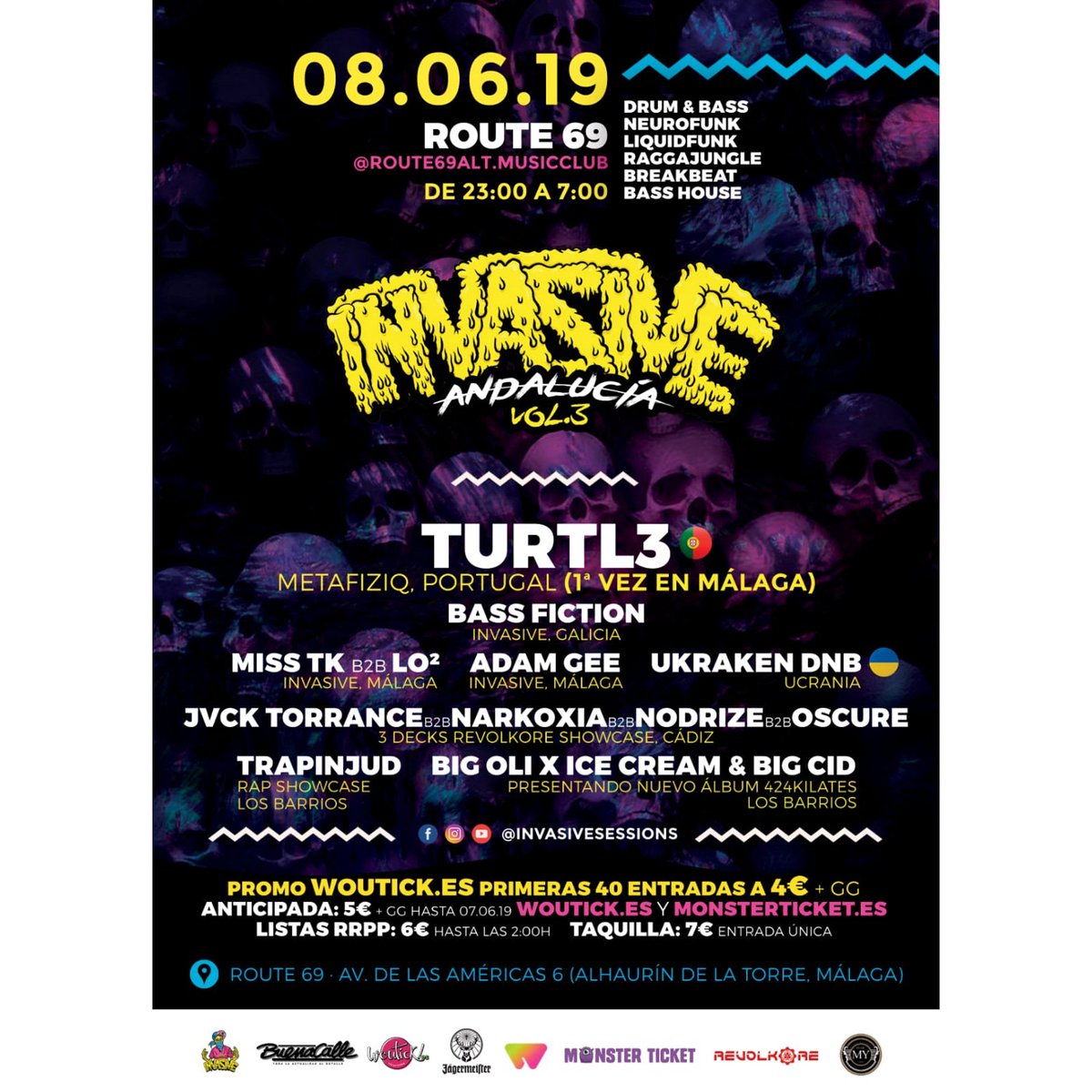 BuenaCalleMedia's tweet image. 8 de Junio #Fiesta @InvasiveVigo #Andalucía Vol.3 en el @Route69ALT.musicclub #Alhauríndelatorre (#Málaga).
/
Apertura de puertas: 23:00 H
/
🎟️: @woutick o @monsterticket.
/
#invasivesessions #malaga #andalucia #spain🇪🇸 #spain #party #malagaparty #bassmusic #alhaurindelatorre
