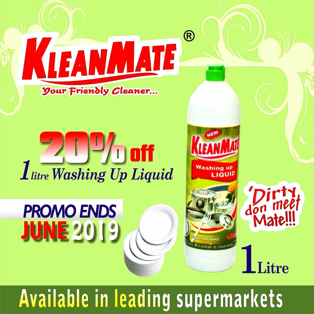 kleanmate's tweet image. KLEANMATE introduces the KLEANEST DEALS for the month of JUNE 2019. BUY our 1ltr Washing Up Liquid at an exciting 20% off!!!!!! SAVE and keep your homes fresh and germ free coz 'dirty don meet mate ooo ....' #handwash #fragrance #antibacterial #fitness #home #hotel #kleanmate