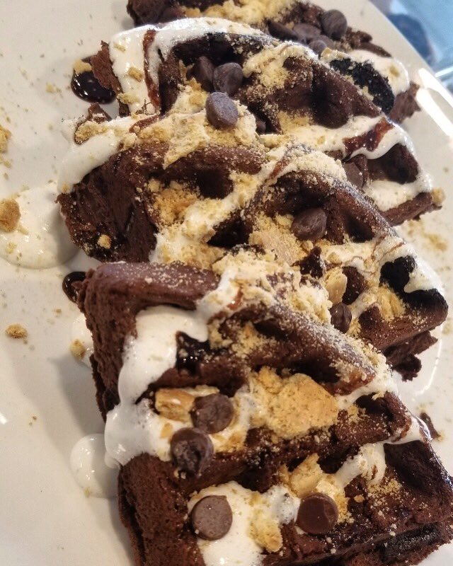 Here’s a thought... give our S’mores Waffles a try!

Double chocolate waffles topped with marshmallow sauce, chocolate chips, and graham crackers!