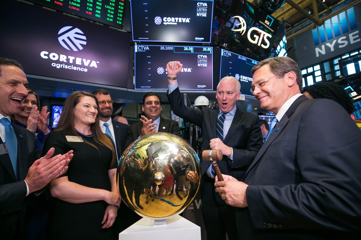 NYSE's tweet image. Today @corteva becomes an independently traded company, now with a singular focus on the future of farming (NYSE: $CTVA)