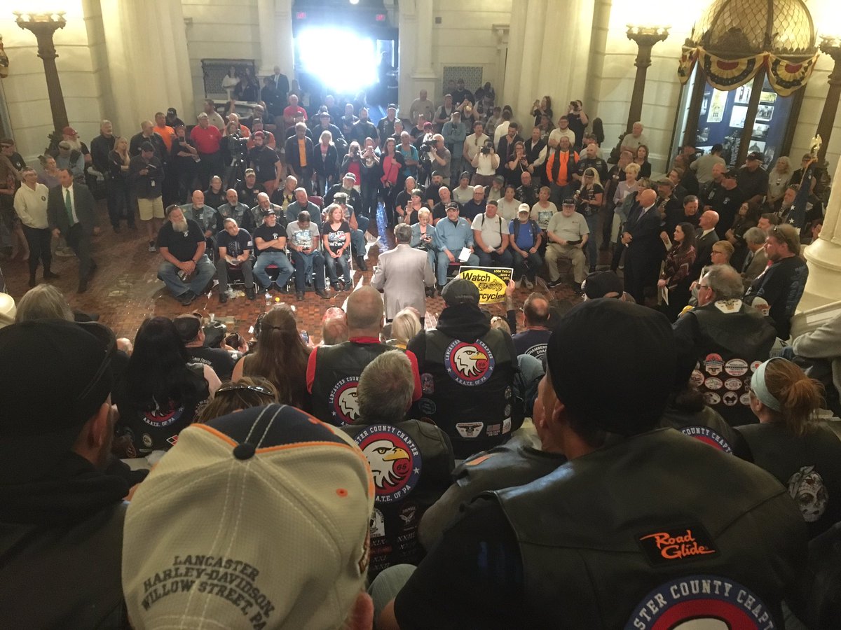 ABATEPA's tweet image. In the PA State capitol rotunda. ABATE of PA motorcycle rights rally.