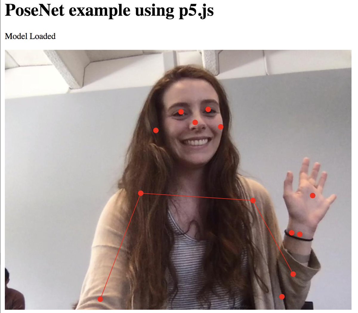 michellercarney's tweet photo. Hello from #Eyeo2019 (image courtesy of @ml5js PoseNet and tutorial by @ahandvanish ) 🤖✨🆒 https://t.co/1mKB3yeAKp