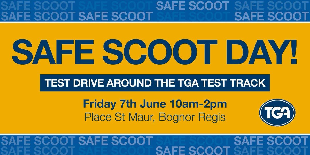 mobandcom's tweet image. Join us on Friday 7th June between 10am and 2pm when @TGAmobility bring their safe scoot test track to Place St Maur Bognor Regis, drive the track and earn you safe scooter driving certificate and qualify for 3 months free insurance.
