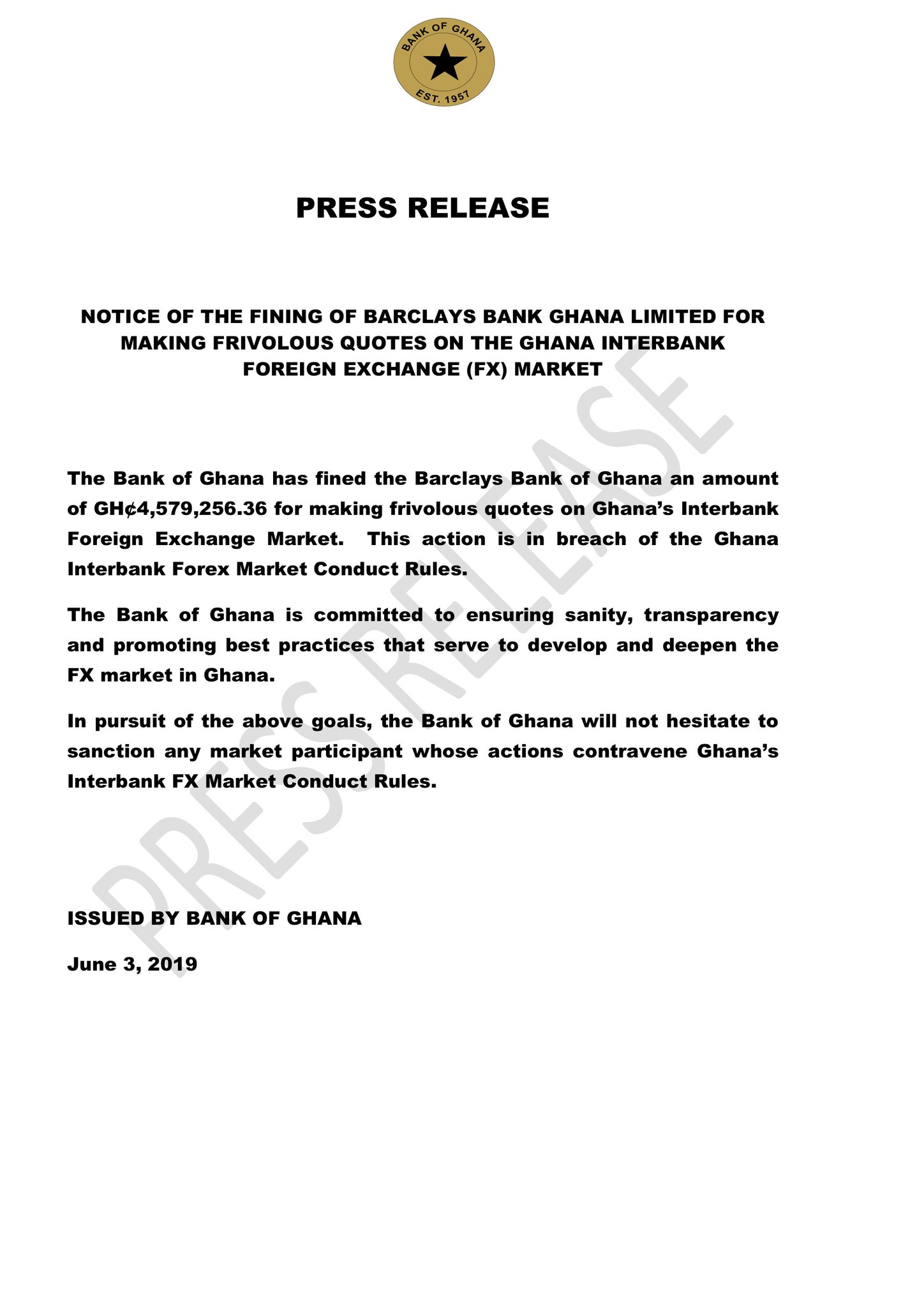 Bank Of Ghana On Twitter We Have Fined The Barclays Bank Of Ghana - 