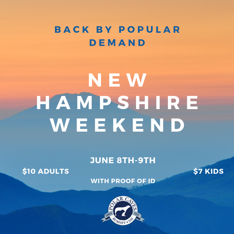 PolarCavesPark's tweet photo. Announcing New Hampshire Weekend! NH Residents get in for half off regular Admission with Proof of ID. Offer Good: June 8th & 9th
#nhhalfoffdeals #polarcaves #newhampshire #caves #cavefun #NHrocks #travel
#travedestination #granitestate #newhampsha #NHtravel #Newhampshiremade https://t.co/Ok1Fi1agun