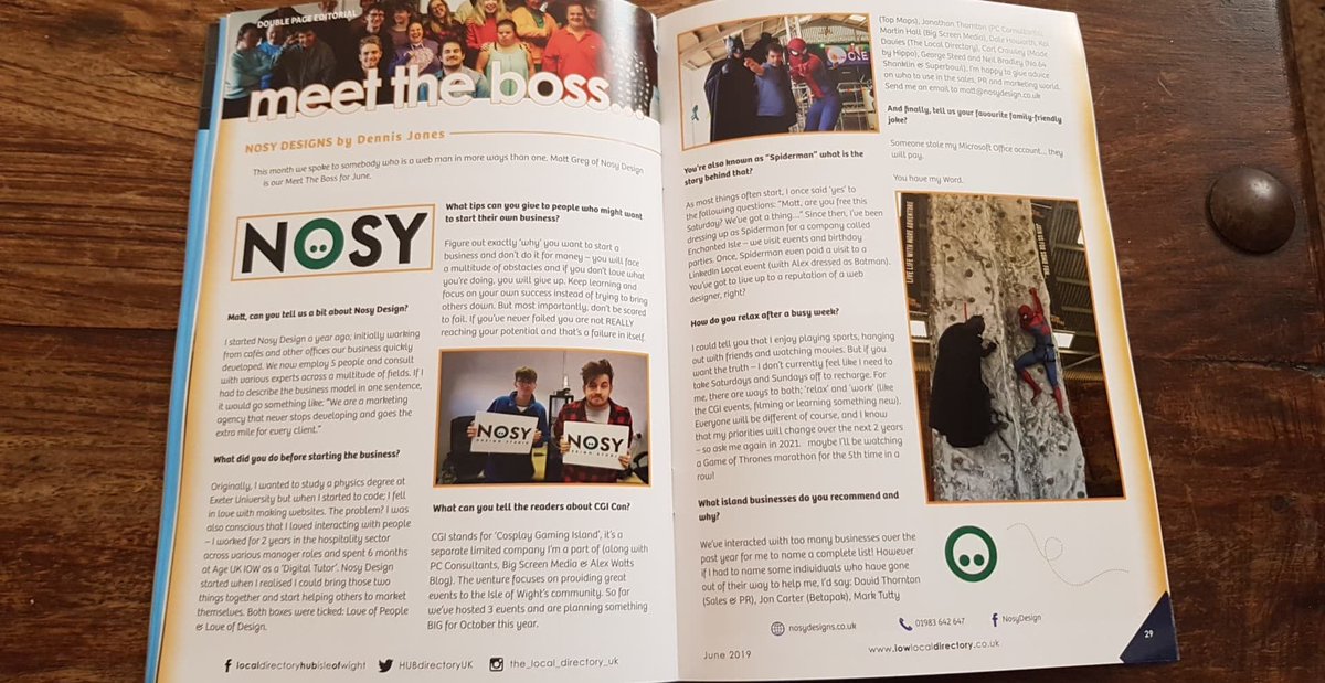 nosyagency's tweet photo. Meet the Team' and 'Meet the Boss' in the June edition of the Local Directory Magazine. Excellent as always guys - thank you for the feature!

@iow_kai / @DibHaylesLocal / @EditorWight https://t.co/8ehdwRD1J7