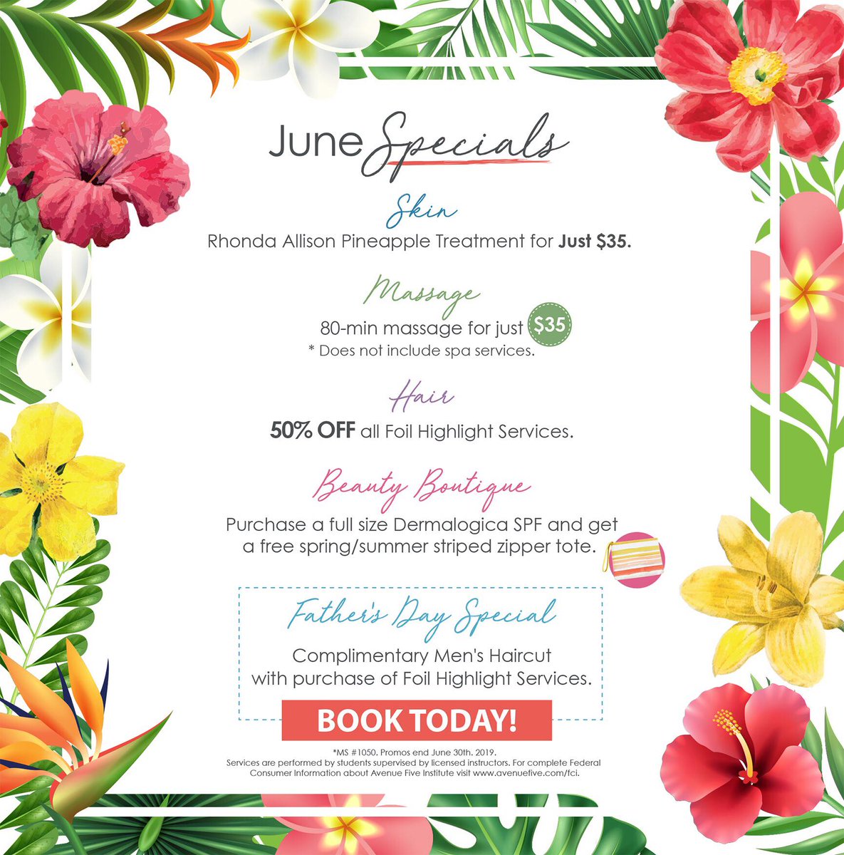 Our Summer Specials are here! Call us ASAP at (512) 968-2835 to book your appointment, or visit avenuefive.edu to request the appointment online.