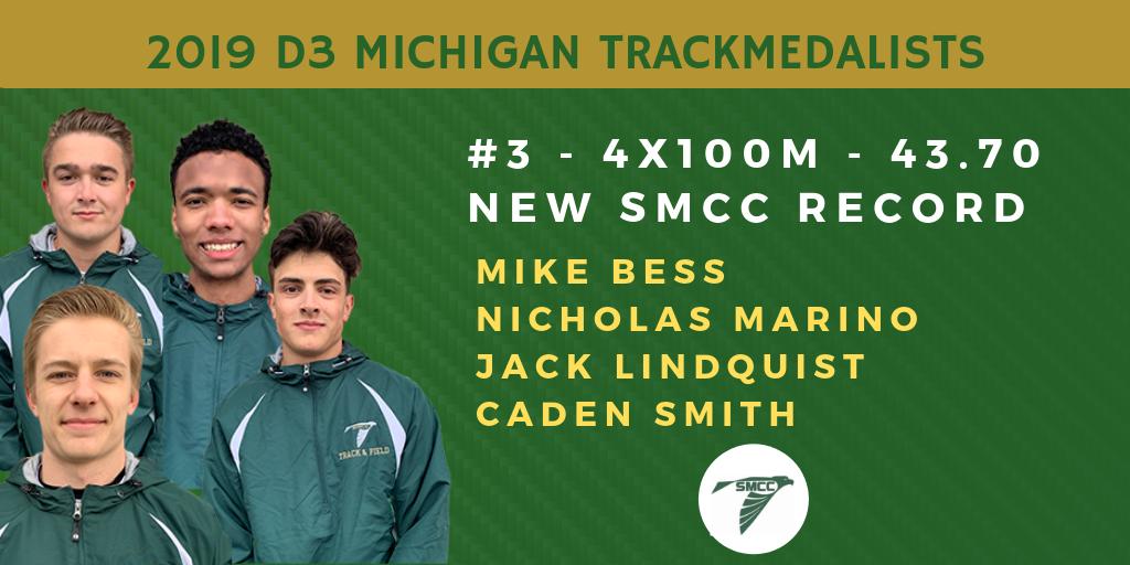 SMCCTF's tweet photo. Proud of our 4x100M squad! Placed #3 in the 4x100M with a new school record time of 43.70.  #SMCCSpeed @monroesports #FeedTheCats https://t.co/uQQH3JqRhC