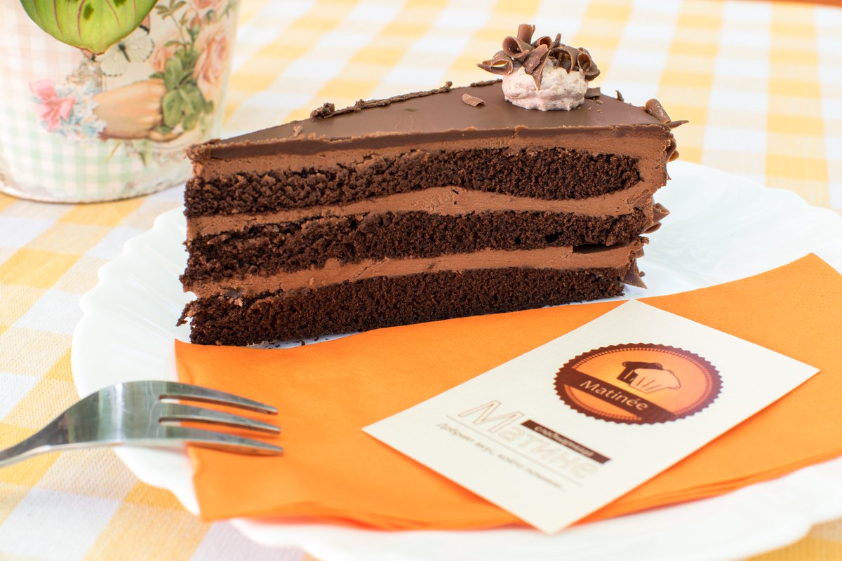 Double layer chocolate cake, dark chocolate and mousse