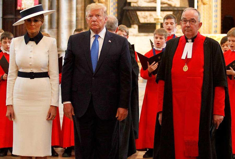 Melania Trump, Donald Trump and the Dean of Westminster at the Grave of the Unknown Warrior