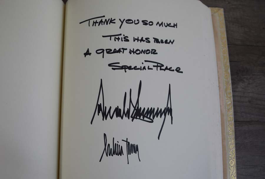 Inscription in the Abbey's Visitors' Book: 'Thank you so much this has been a great honor. Donald J. Trump. Melania Trump.'