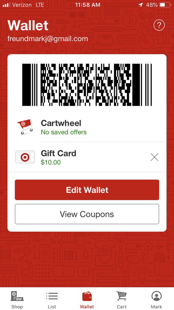 markjfreund's tweet photo. Hey @Target, what’s the point of offering mobile gift cards if they can’t be used at checkout? Went to two different checkouts, including customer service. Neither could get the card to go through. C’mon man... https://t.co/g9kIZ7M9El