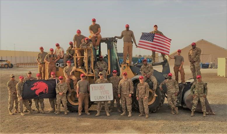 ErgVets's tweet photo. Some happy troops after receiving a care package of coffee, thanks to the Vets ERG at Dunkin’! USAR now runs on Dunkin’! @dunkinbrands #dunkin #dunkinbrandslife #veterans #CFOT https://t.co/XBykF9q0jb