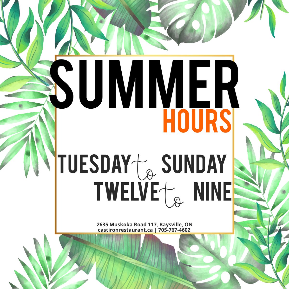 CastIronRest's tweet photo. Our summer hours! https://t.co/t3g6Wc0HyJ