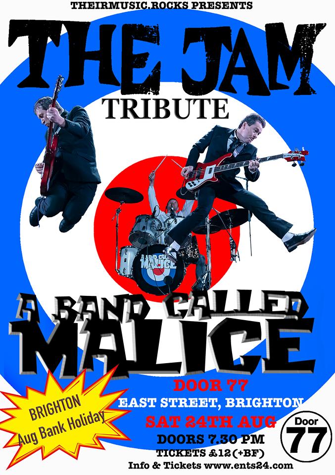 Don't miss A Band Called Malice - <a href="/TheJamTribute/">A Band Called Malice</a> - playing live at DOOR 77 in the heart of #Brighton on Saturday 24 August (Bank Hol wkend).

Tickets are selling fast - ONLY £12.00 from <a href="/Ents24/">Ents24</a> -
ents24.com/brighton-event…

Band website - abandcalledmalice.com

#Mods #TheJam