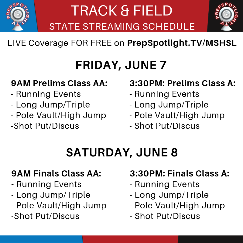 NSPNminnesota's tweet photo. We are getting ready for the Boys & Girls State Track & Field state tourney this wknd! If you can't make it out be sure to tune in LIVE for Free on https://t.co/jpyRJehrVx for all the action! #mshsl @MNTrackXC @evhsxctf @FLRANGERS @BHSthemes @gowbmillers https://t.co/TRG0esFCXE
