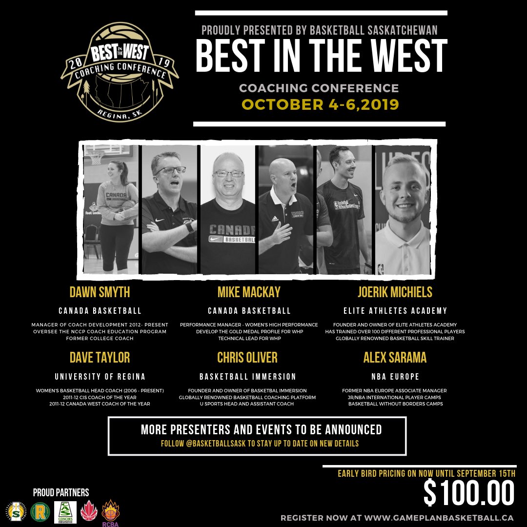 basketballsask's tweet photo. REGISTRATION NOW
OPEN 
🏀BEST IN THE WEST 2019🌾
📆 October 4-6th
📍Regina, Saskatchewan
💰 100.00 (early bird until Sept 15)
❗️The first 25 to register are automatically entered for a Basketball prize pack courtesy of our partners.
❗️Register with Game Plan Basketball Today! https://t.co/S9FQILKA0q