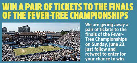 Competition: Win tickets to the finals of the Fever-Tree Championships. Follow and retweet to enter #QueensTennis