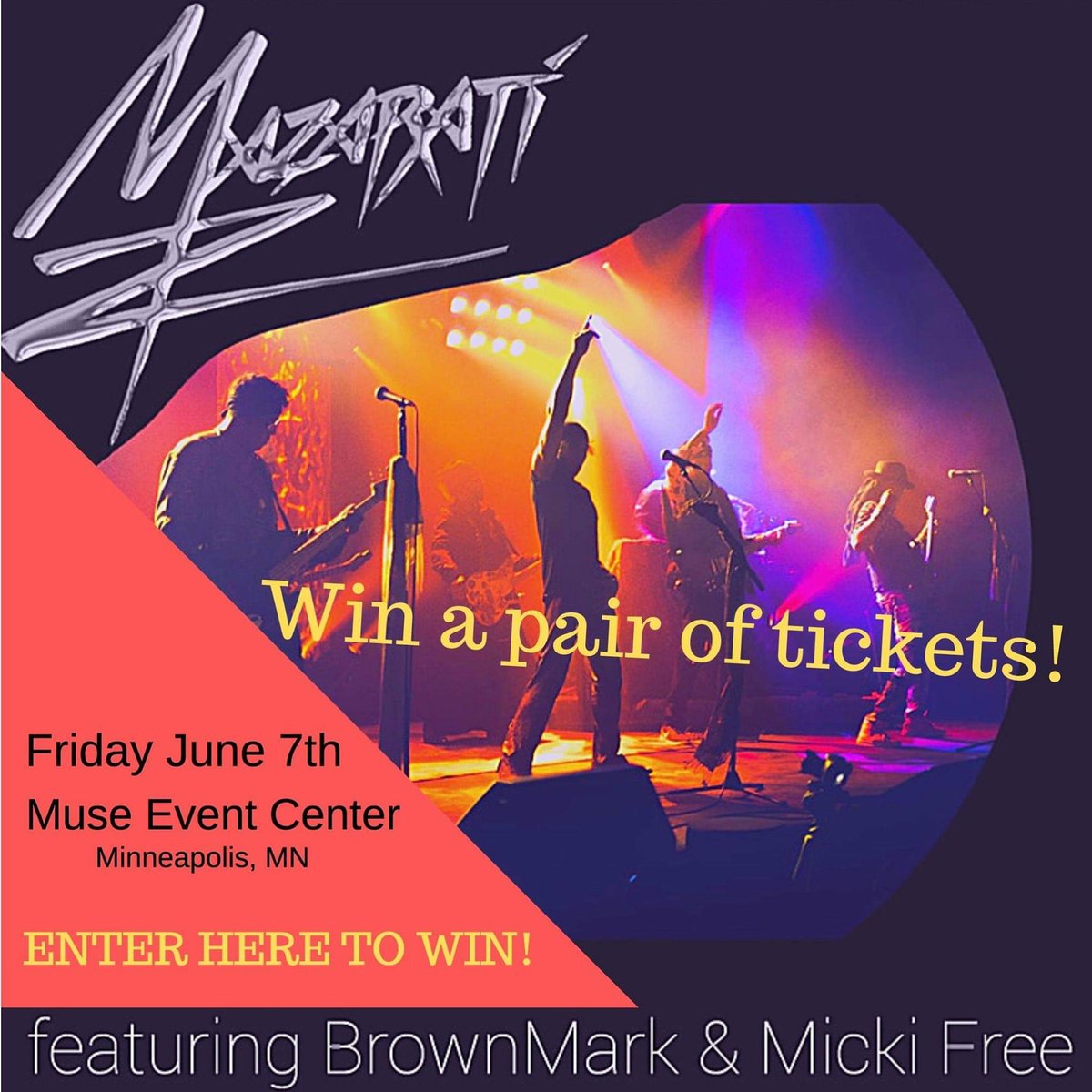 CONTEST! 
#PRNAlumniFdn has been gifted 3 pairs of tix 2 the Mazarati show THIS FRIDAY,  6/7 @ Muse Events Center in MPLS!
We'll give a pair on Twitter! 2 enter 2 win a pair, comment below with the words HOUSE PARTY and we will randomly select a winner Wednesday at 9PM CST