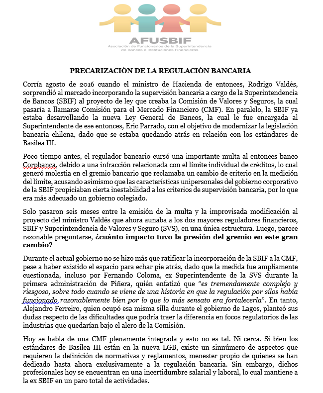 afusbif's tweet photo. Por qué esta en PARO la Superintendencia de Bancos (SBIF): Precarización de la regulación bancaria. @DMatamala @tv_monica @tv_mauricio @mxperez @SoledadOnetoG @jumastorga @IvanValenzuelaU @AndreaAristegui @Cata_Edwards https://t.co/DjVqvWRHDW