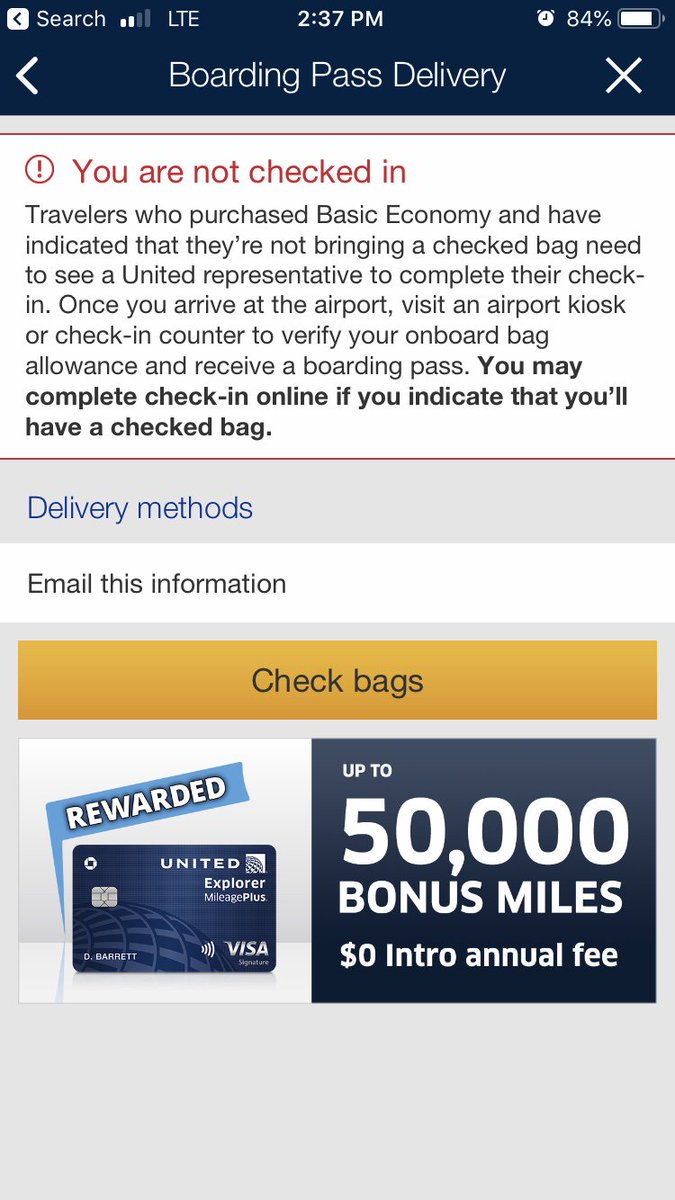 kimbrennan's tweet photo. @united Really guys? I'm a loyal customer who puts a bag under her seat for convenience and you remove that convenience by making me check in AT THE AIRPORT? #LoyaltyFail #FixThis #IFlyOutTomorrow #TheresStillTimeToMakeThisRight #BadCustomerService https://t.co/npqLvY7tPk