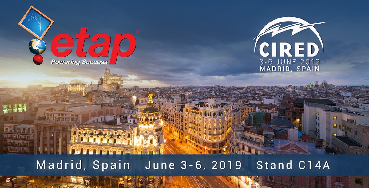 ETAPsoftware's tweet photo. We are at #CIRED this week, be sure to join us at Stand C14A. 

@ETAPsoftware @EtapIberia #powersystemsoftware #ADMS #DERMS #DMS #eSCADA #OMS #microgrid https://t.co/U7gDk54uMc