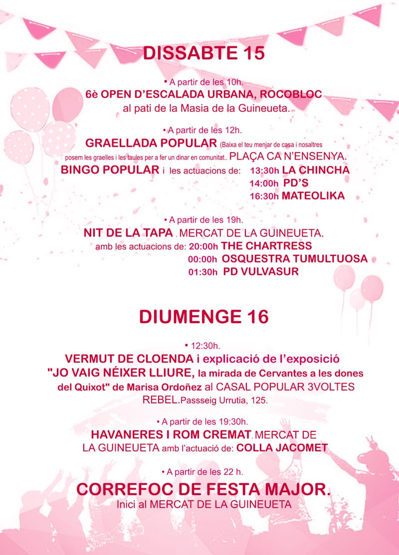 Tota la programació de Festa Major de la Guineueta ja disponible!!