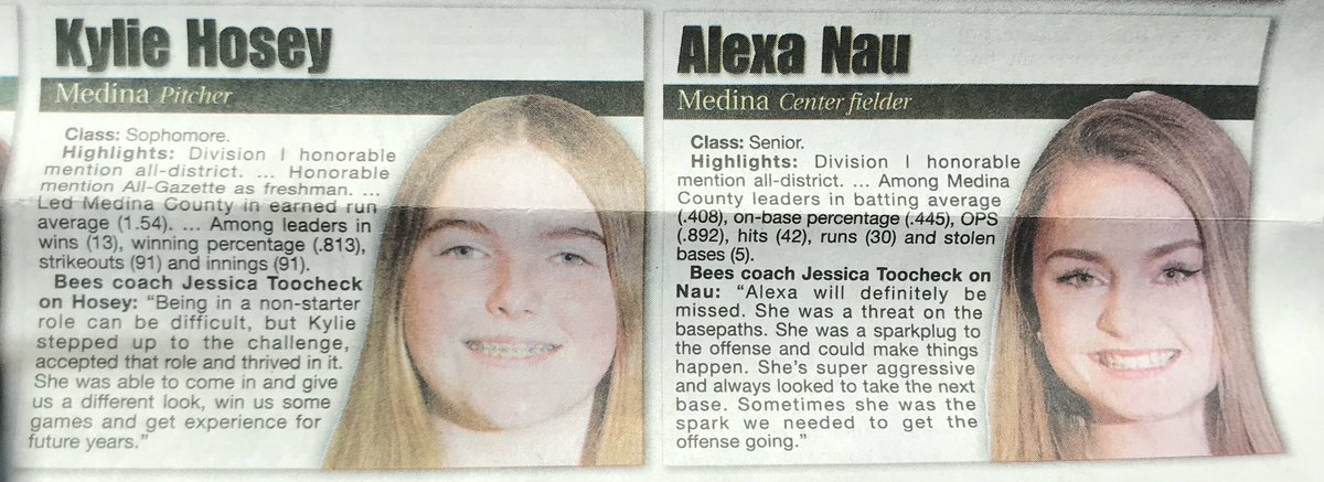 Congratulations to Kylie and Lex as they join Anna on the 2019 All-Gazette team. Hard work pays off!! Also, Congratualtions to Meadow and Caitlin as they picked up Honorable Mention honors! Very proud of you girls!!! 👏🏻👏🏻OHKI💚