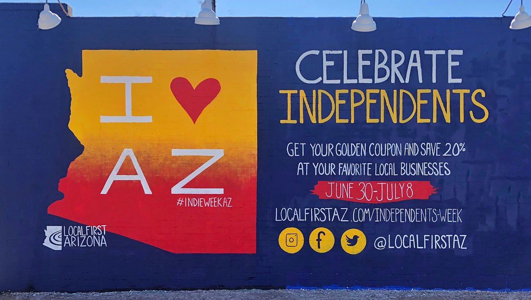 LocalFirstAZ's tweet photo. 📣 #IndieWeekAZ IS COMING: So let's shout it from the rooftops &amp; paint it on the walls. Know any local talent that may be interested in carrying out our vision on #RooseveltRow? DM us for details.  Check out 🎨  from previous years ↓ https://t.co/MRoSREoIpl