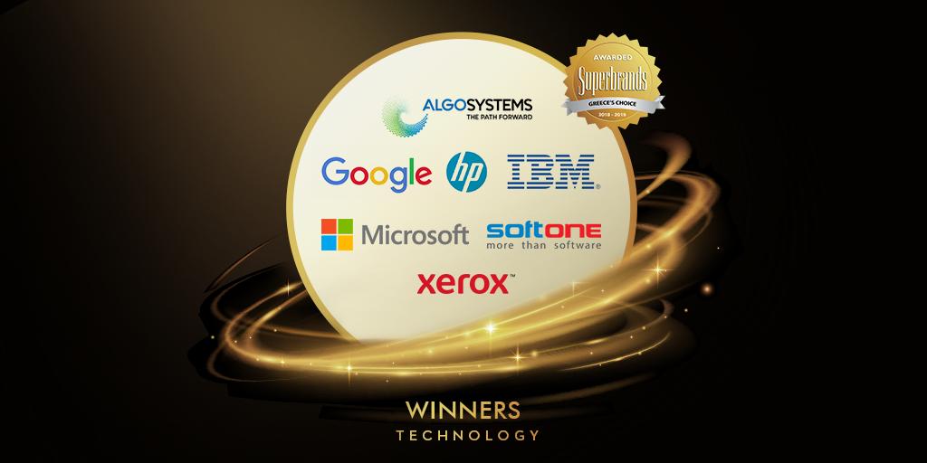 SuperbrandsGR's tweet photo. The winners of #SuperBrandsGreece 2018-2019 in the “Technology" category are: Algosystems, Google Hellas, HP Hellas, IBM Hellas, Microsoft Hellas, @Soft_One Technologies, @Xerox. Congratulations to all of them! https://t.co/3z1SgDV713