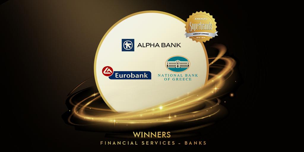 SuperbrandsGR's tweet photo. The winners of #SuperBrandsGreece 2018-2019 in the “Financial Services – Banks" category are: @Alpha_Bank, @Eurobank_Group, @NationalBankGR. Congratulations to all of them! https://t.co/aGUU6jQNdK