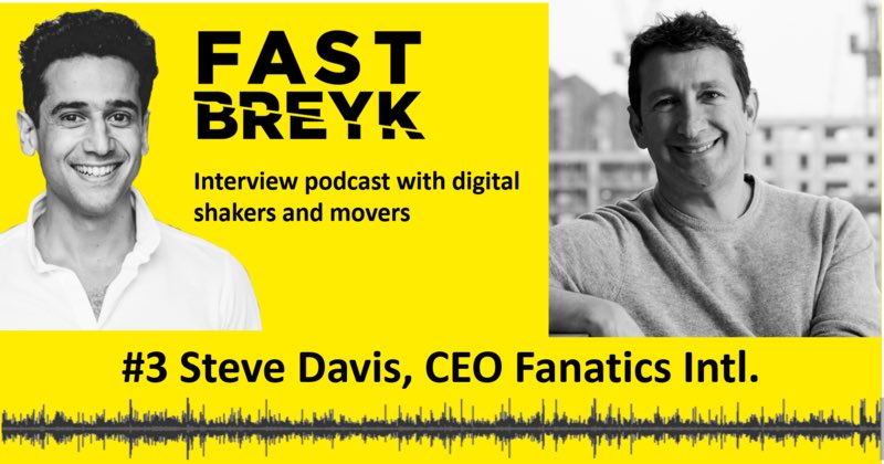 bit.ly/2JTOk17
FASTBREYK #3 live w/ Steve Davis, CEO of Fanatics Intl., telling us about the impressive ride from a $250M to a $2.5BN business in just a few years transforming the licensed sports merch industry. Sharing is caring!