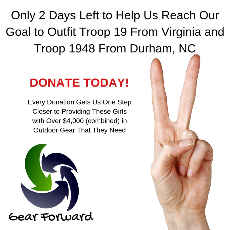 Gear Forward Nation!!! This is it... We need your help to get us to our goal to help some great Girl Scouts in North Carolina and ScoutsBSA (Girls) Scouts in Virginia. 
Virginia Troop facebook.com/donate/2337554…
North Carolina facebook.com/donate/4623436…
#scoutmein #BSA #girlscouts #camp