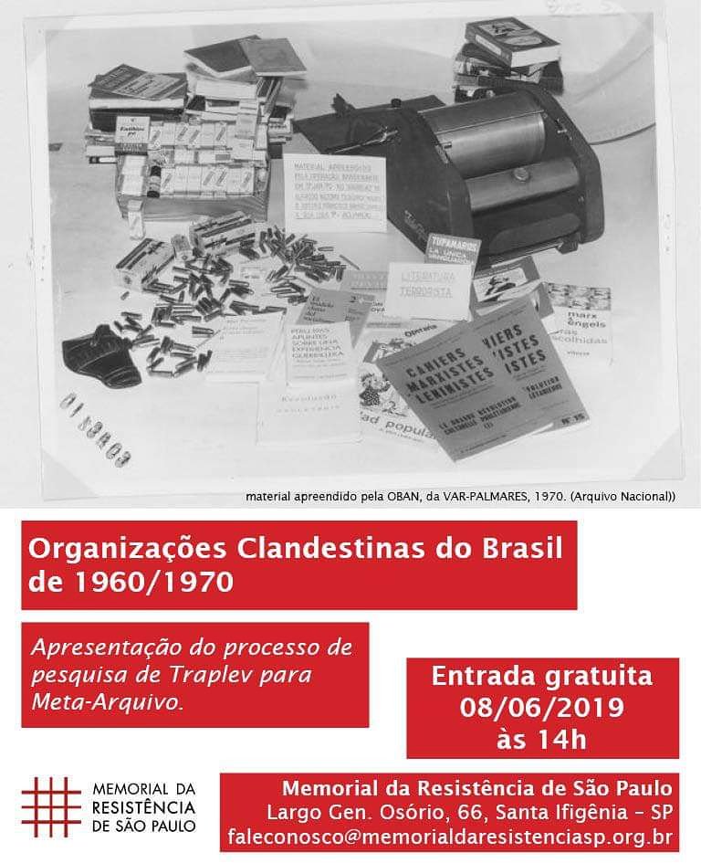 traplev's tweet photo. neste sábado 8 de junho ás 14h no Memorial da Resistência em São Paulo apresentarei o processo da pesquisa qe venho desenvolvendo para o projeto curatorial
Meta-Arquivo a inaugurar em agosto de 2019. #Traplev
#DesarquivandoBR https://t.co/qAtnfdmrJW