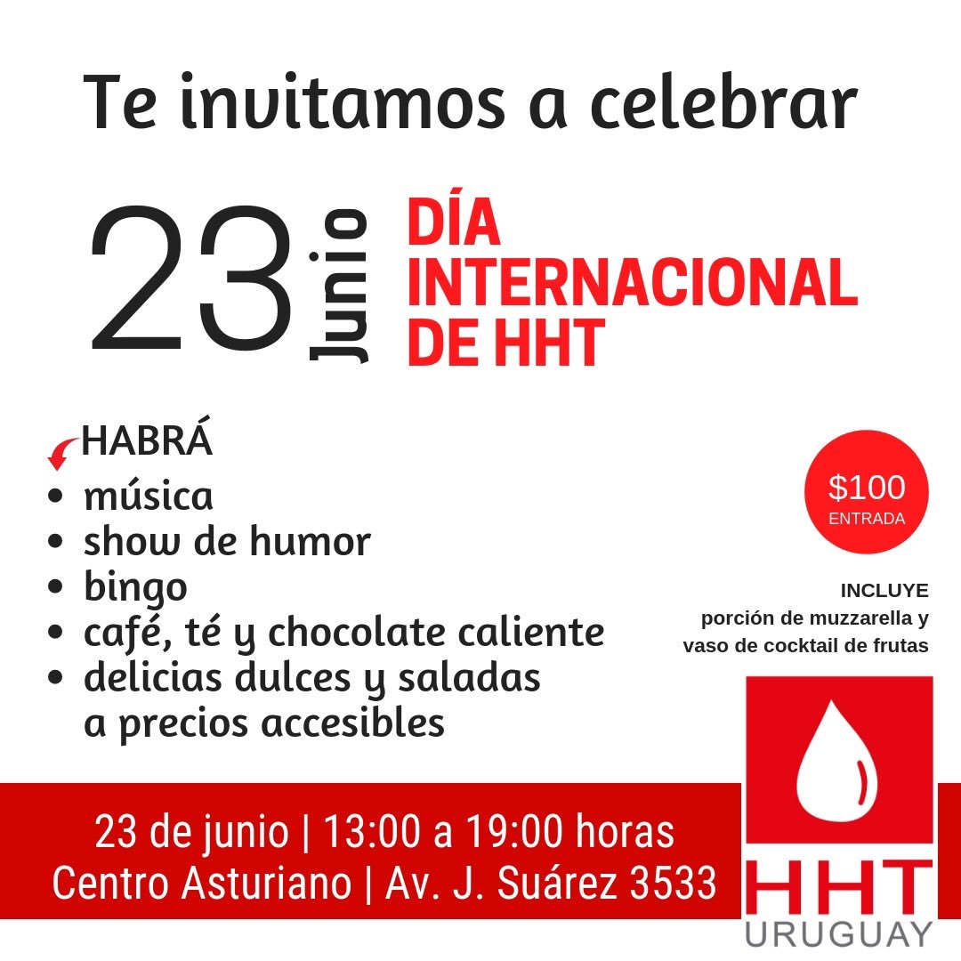 HHTUruguay's tweet photo. ¡Están todos invitados a celebrar nuestro día!

#HHTUruguay https://t.co/3M2CTCzsz0