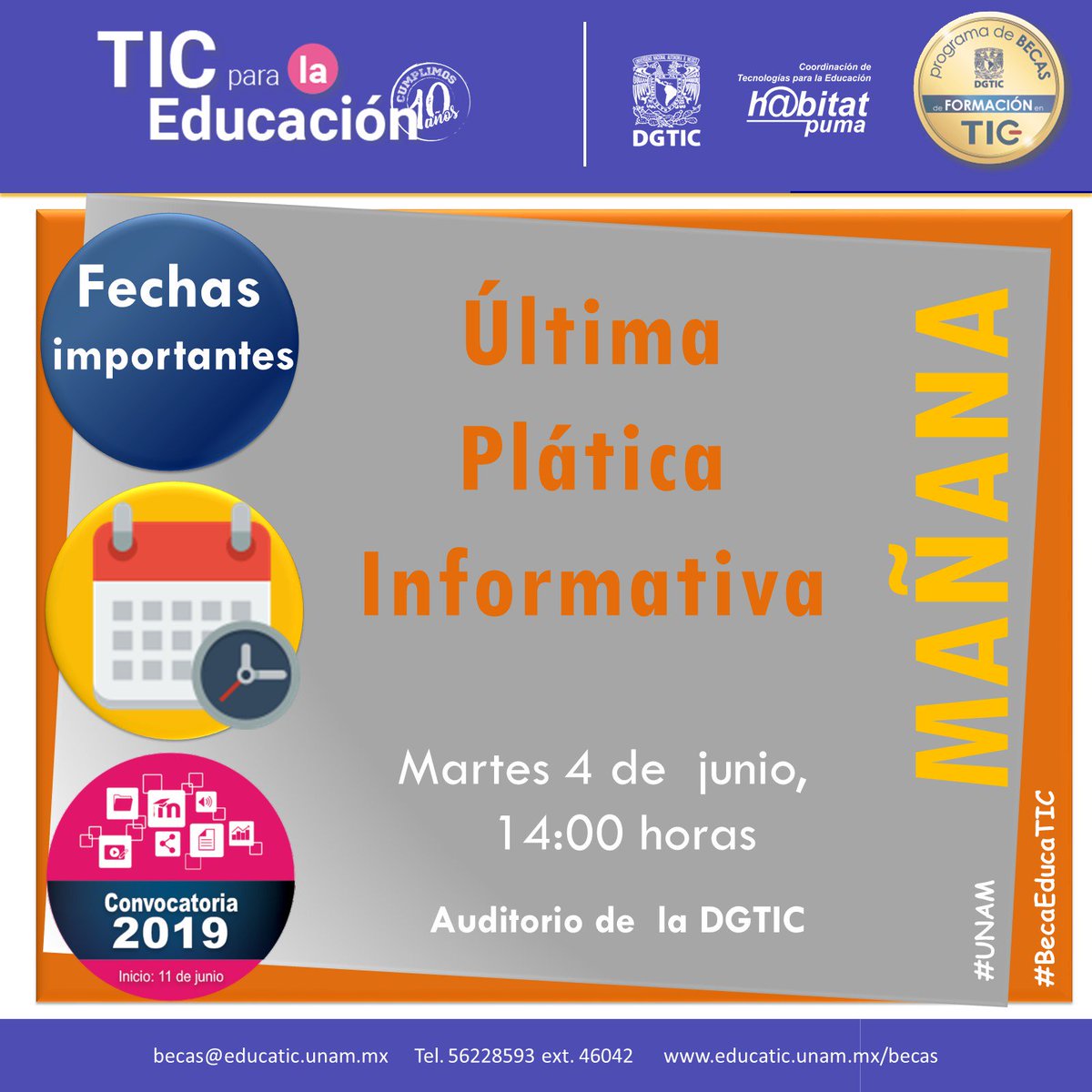 Recuerda ¡El que busca oportunidades… las encuentra y aprovecha! #BecaEducaTIC #UNAM
Ven a la sesión informativa de este martes 4 de junio a las 14:00 horas, en el auditorio de la DGTIC
Estamos en: educatic.unam.mx/quienes-somos/…