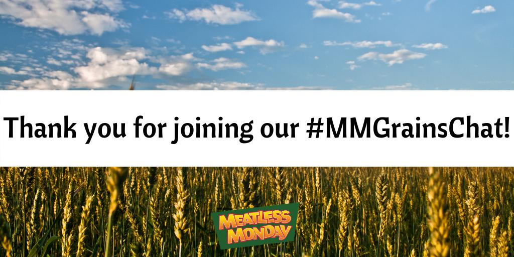 MeatlessMonday's tweet photo. That’s our #MMGrainsChat! Thanks to everyone for joining in and to @OldwaysPT and @Think_Rice for co-hosting. We hope you’re all inspired to add some delicious, nutritious whole grains to your next #MeatlessMonday meal! https://t.co/OepiZfgSJM